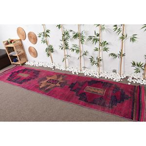 พรมตุรกีขนาด 2.8x11.8 ฟุต, พรมวินเทจแบบ Runner, พรมลายพรางสีแดง - Product Image 2