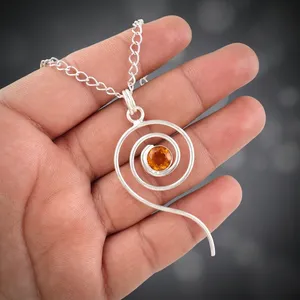 Pendentifs Bohèmes en Argent Sterling 925 avec Citrine Naturelle Ronde, Bijoux de Mode Sertis de Façettes, Pendentifs de Mariage - Product Image 2