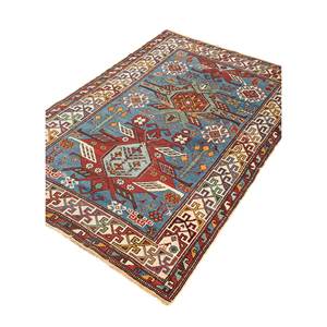 Alfombra Kiaan Azul de Lana Anudada a Mano con Patrón Geométrico, Rectangular, para Pasillo o Sala de Estar, 9x12 Pulgadas - Paem-1392 - Product Image 2