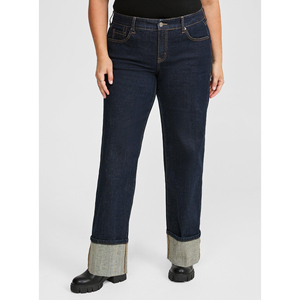 กางเกงผ้าเดนิมเอวสูงลำลองมีรูตรงสำหรับผู้หญิงกางเกงยีนส์ทรงหลวมระบายอากาศได้ดีมีไซส์ใหญ่พิเศษ - Product Image 2