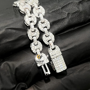 Hip Hop Link 10K oro blanco fiesta hombres cadena oro blanco tachonado corte brillante VVS claridad Moissanite diamantes regalos de compromiso - Product Image 3