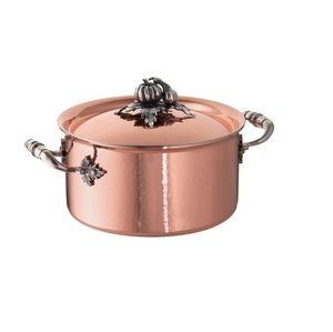 Olla de Cobre Martillada Artesanal con Tapa Decorativa de Calabaza Plateada, Utensilios de Cocina y Servicio de Lujo - Product Image 1