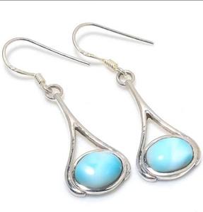 Natural 15mm forma de pera Larimar piedra preciosa perforado pendiente joyería 925 plata esterlina chapado en oro joyería colgante joyería para ella - Product Image 2