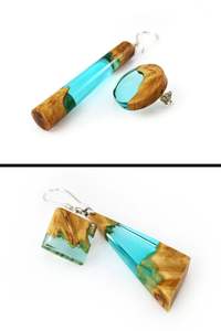 Boucles d'oreilles en forme de coeur en résine noire et blanche, en forme de cœur, rondes et géométriques, en bois doré - Product Image 4