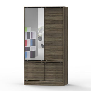 Placard en bois pour vêtements avec miroir fabriqué en Malaisie 12_0038 Armoire de rangement moderne pour chambre à coucher à porte coulissante - Product Image 4