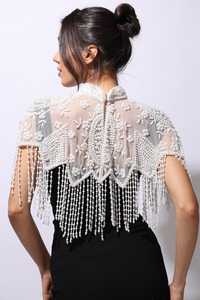 Elegante capa burlesca con hebras de cuentas lentejuelas hermosa silueta recta sujeta el cuello envoltura festiva para ocasiones de Club - Product Image 4