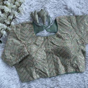 Blusa de diseño de lujo pakistaní indio Blusa de manga larga de seda de Milán para mujer Ropa de diseñador Ropa de fiesta Ropa étnica exclusiva - Product Image 5