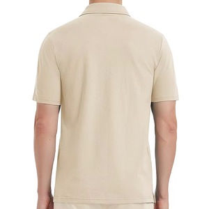 <b>Men's</b> Beige Short Sleeve Polo Shirt Solid Color Pique Knitted Casual Breathable Regular Fit - Product Image 5