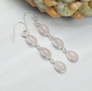 Octobre Pierre de Naissance Naturel Rose Quartz Rose 925 Sterling Silver Gemstone Boucles D'oreilles Bijoux Faits À La Main Cadeau Pour Ses Boucles D'oreilles En Pierre - Product Image 4