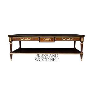 โต๊ะกลางทรงสี่เหลี่ยมหรูหราพร้อมท็อปไม้ลายมาร์เก็ตรี ตกแต่งด้วยสีทองอย่างสง่างามและดีไซน์สไตล์ยุโรปคลาสสิก - Product Image 4