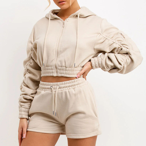 Sweat à capuche Tech décontracté pour femmes Sweat Short Set Respirant Séchage rapide Haute qualité Polyester/Coton Solide Genou Sans Cordon - Product Image 1