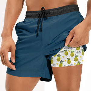 Short de sport 2 en 1 imprimé personnalisé de haute qualité pour hommes maillot de bain taille élastique et short de bain avec doublure - Product Image 3