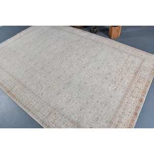 Alfombra de lana turca Vintage de 6,5x9,5 pies, diseño de retazos de estilo bohemio, tejido plano con respaldo de látex para decoraciones de sala de estar - Product Image 4