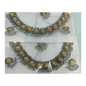 Collier de bijoux traditionnels royaux avec pierres multicolores et boucles d'oreilles assorties idéal pour les occasions festives de mariage ethnique - Product Image 1