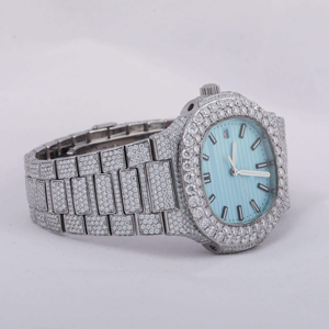 Dazzling Look <b>Blue</b> Toned Dial Fully Iced Out Moissanite Diamond <b>Watches</b> for <b>Mens</b> Luxury Statements From India - Product Image 5