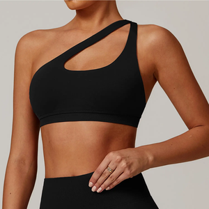 สปอร์ตบราเปิดไหล่ข้างหนึ่งสำหรับผู้หญิงบราสายไขว้ด้านหลังสำหรับเล่นโยคะบราไร้รอยต่อรับแรงกระแทกสูง - Product Image 3