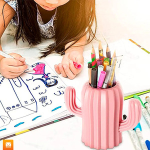 Porte-brosse de bureau Kawaii Cactus, organiseur de crayons - Couleurs assorties - Product Image 2