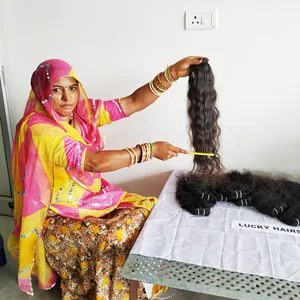 生のインドの寺院の人間の髪の束マシンダブル横糸波状ベンダー100% 未処理の人間の髪の延長