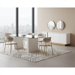 Opus Modern & Elegant <b>Dining</b> <b>Table</b> with Tempered <b>Glass</b> Top & Stone-Effect Base - Product Image 3