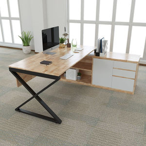 Escritorio Ejecutivo de Diseño Contemporáneo SFMXC004 en Madera y Caucho con Patas de Hierro en Forma de X y Gabinetes de Pared - Product Image 6