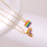 Pendentif tendance en acier inoxydable 316L, résistant à l'eau et inaltérable, plaqué or 14k 18k, collier arc-en-ciel coloré pour femme
