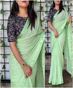 Tenue de soirée Rich Look Georgette Sequence Broderie Work Blouse avec Belle Dentelle Bordure Saree Exclusif Meilleur Prix Vêtements - Product Image 2