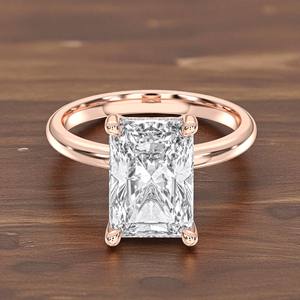 Juego de puntas de diamante cultivadas en laboratorio de 5,17 quilates de corte radiante y redondo de quilates, anillo de compromiso solitario chapado en oro para mujer - Product Image 6