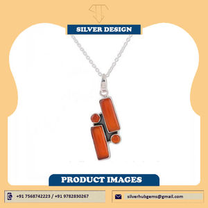 Colgante de piedras preciosas de cornalina naranja Natural, joyería hecha a mano, colgante de rectángulo largo bohemio de Plata de Ley 925 a precio al por mayor - Product Image 5