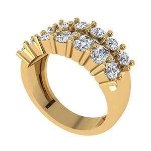 Bague de luxe à trois rangs de diamants ronds et baguettes en or 10 carats, pierre de laboratoire, bague statement pour femmes, bijoux fins - Product Image 2
