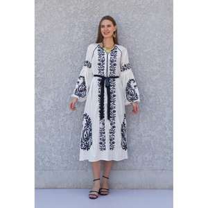 2025 nouveau Boho Hippie caftan femmes Sexy ample parole longueur coton Maxi robe manches longues motif solide écologique lavable - Product Image 1
