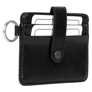 Portatarjetas RFID genuino de cuero negro de moda informal para hombre con 4 bolsillos para tarjetas, 1 bolsillo central y un llavero - Product Image 4