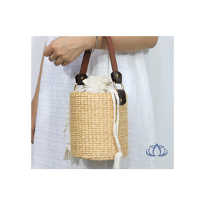 Sac à poignée en jacinthe d'eau à cylindre bleu Lotus Vietnam fait à la main meilleur vendeur 2024 vente en gros pièces et accessoires de sac spécial - Product Image 1