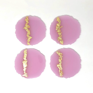 Posavasos de resina epoxi con posavasos de resina con borde púrpura y dorado para posavasos de mesa y oficina a la venta - Product Image 1