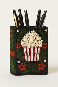 Custom Hand-Embroidered Luxury Pen <b>Holder</b> Beaded Desktop Organizer Festive Santa London Landmark <b>Stationery</b> Cup Corporate - Product Image 4