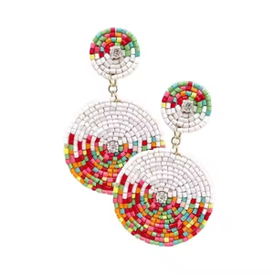 Boucles d'oreilles en perles faites à la main bijoux de mode perle de rocaille brodée couleur bleu ciel pour la fête pour les femmes et les filles - Product Image 4