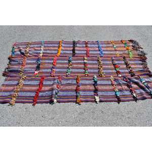 พรมขนสัตว์สีฟ้าแบบดั้งเดิม7.2ft X 4.1 X ทรงสี่เหลี่ยมผืนผ้าตุรกีดีไซน์แบบเย็บปะติดปะต่อกันสำหรับห้องนั่งเล่นทางเข้าห้องโถง - Product Image 3