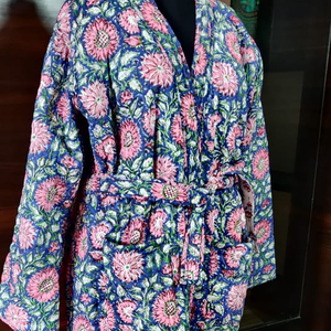 Kimono en coton imprimé à la main, peignoir en coton pur fait à la main, robe de nuit pour femmes - Product Image 5
