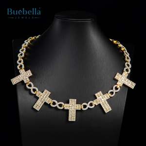 Venta caliente 925 plata esterlina 18K chapado en oro 10mm Iced Baguette Cross Infinity Link Chain para hombres - Product Image 3