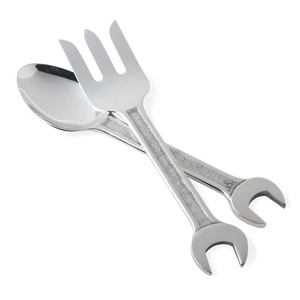 Cuerno redondo increíble sombra mango largo espejo plateado pulido diseñador ensalada y arroz cuchara y tenedor juego de servir para boda y fiesta - Product Image 2