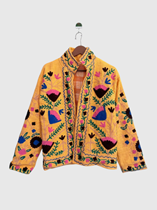 Veste en tricot à col mandarin brodée à la main avec des motifs floraux, manches longues, taille plus, vêtements de printemps pour femmes, style bohème - Product Image 1