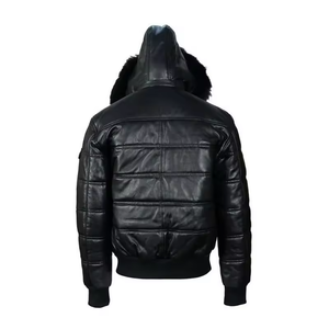 Veste en cuir à fourrure peluche pour homme avec grand col, taille plus et fermeture éclair - Product Image 2