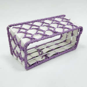 ตะกร้าสานเชือกกระดาษสีม่วงและสีขาวทำมือแบบเปิดด้านล่างสำหรับตกแต่งบ้าน - Product Image 1