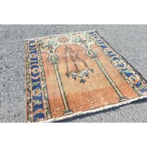 พรมขนสัตว์ตุรกีวินเทจรักษ์โลก ขนาด 23 x 29 ฟุต สีส้มน้ำเงิน ลายปะติดปะต่อ ทอแบบเรียบด้วยยางลาเท็กซ์ สำหรับตกแต่งห้องนั่งเล่น - Product Image 4