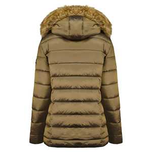 Moda cremallera abotonada puños elásticos mujeres Parka chaqueta clásica cálida chaqueta con capucha de piel con parches personalizados - Product Image 2