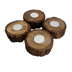 Juego de portavelas de madera hecho a mano de 3 portavelas de madera de mango Gris Carbón desgastado de la India - Product Image 4