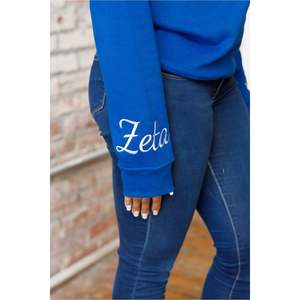Hbcu Zeta chenille เสื้อกันหนาวปักลายสีน้ำเงินเข้มเสื้อผ้าสโมสรผ้าฝ้ายแบบสวมหัวคอกลมสำหรับวิทยาลัย - Product Image 2