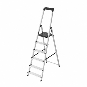 Aluminiumleiter mit 6 Stufen für den Hausgebrauch, zertifiziert nach EN 131, mit Werkzeugablage. - Product Image 1