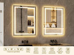 Espejo de tocador iluminado con retroiluminación LED Iluminación frontal y espejo de pared regulable continuo Varios tamaños para uso en hoteles - Product Image 4