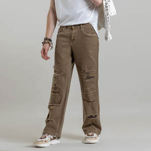 Fermeture éclair braguette poche Style hommes Baggy pantalon taille haute vêtements d'hiver nouveaux patchs Style hommes en détresse Baggy pantalon - Product Image 1