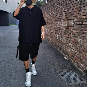 2025 américain lourd couleur unie petit décolleté T-shirt à manches courtes hommes été 425G Shorts Sports et loisirs costume ample - Product Image 5